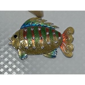 Metal‎ Multi Color Jeweled Fish Christmas Ornament